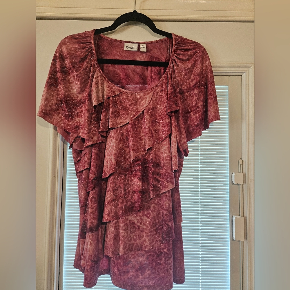 Kim Rogers 2X Elegant Ruffled Top in Red by
